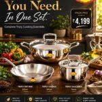 Furtino Complete Triply Cookware Set | 24cm Triply Kadhai + 20cm Fry Pan + 16cm Saucepan