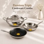 Furtino Premium Triply Cookware Combo | 26cm Kadhai + 20cm Fry Pan + 10" Honeycomb Roti Tawa